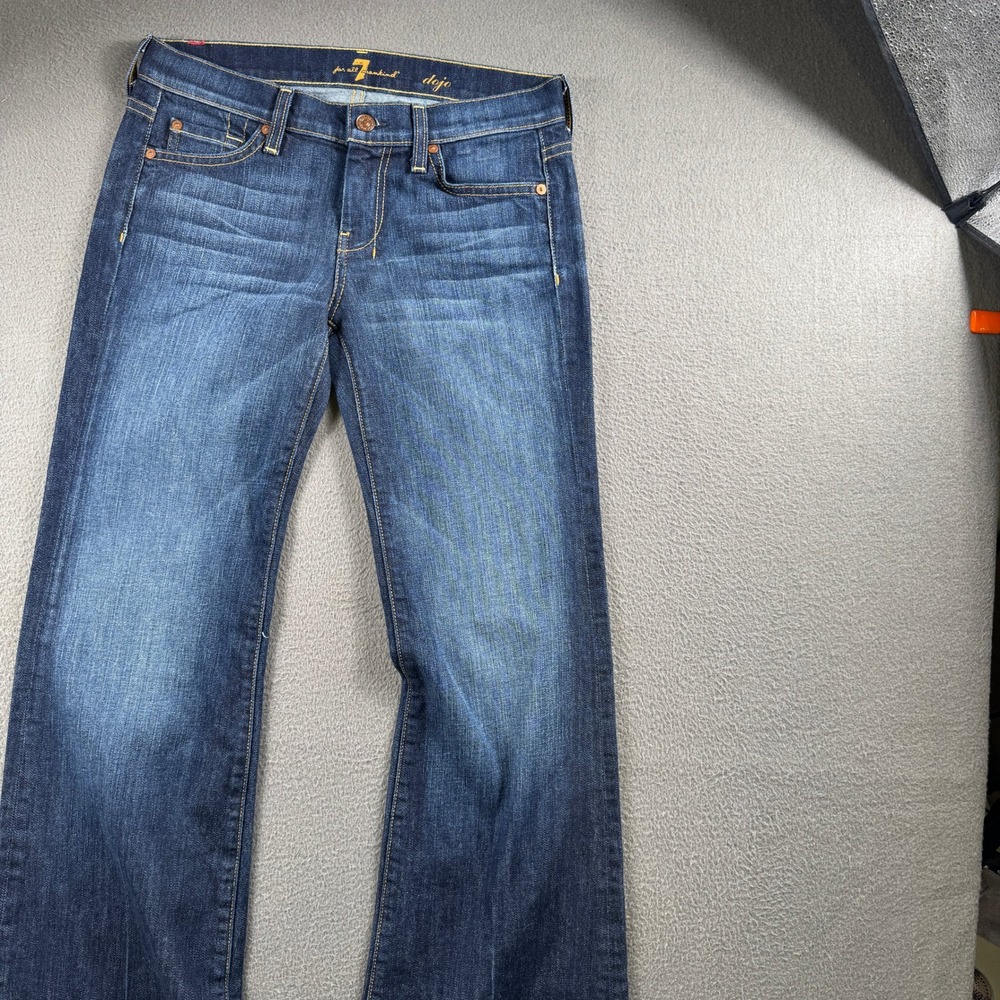 7 For All Mankind Dojo Jeans Women 26 Blue Flare Dark Wash Denim Made in USA - Picture 4 of 10